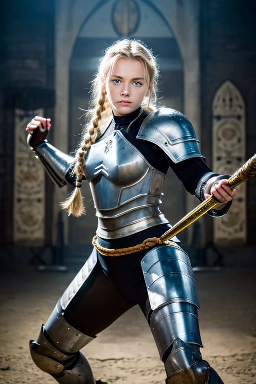 masterpiece, highest quality, High resolution, One 、blue eyes、
Blonde、Braid、Medieval France、A woman like Joan of Arc、Training Course、Iron Armor、Iron Sword、Iron Hands、Iron leg guard