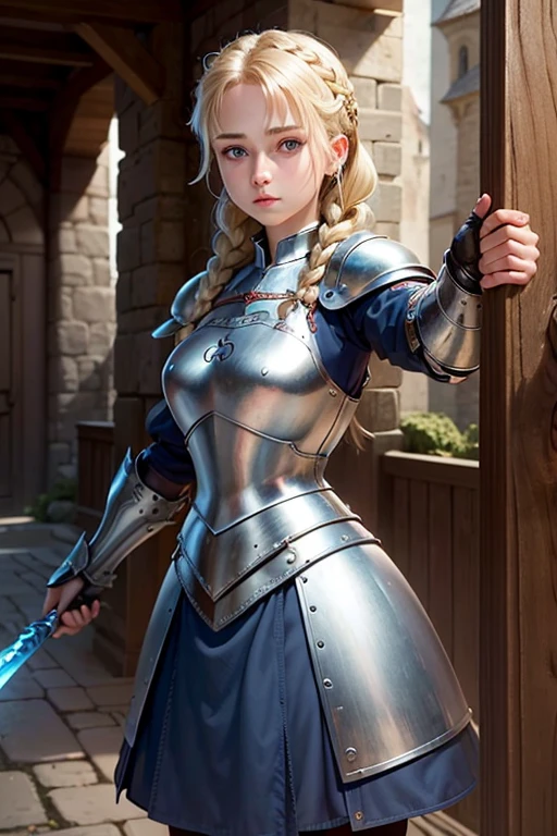 masterpiece, highest quality, High resolution, One 16-year-old girl、blue eyes、
Blonde、Braid、Medieval France、A woman like Joan of Arc、Training Course、Iron Armor、Iron Sword、Iron Hands、Iron leg guard