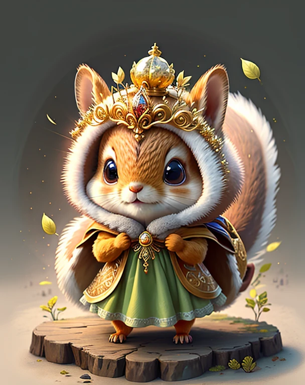 Best image quality、"Create adorable creature masterpieces with highly detailed concept art. Use your imagination", ）, Attention to detail, In 8K、Best image quality、The squirrel is excited about the adventure ahead.、I have a knife、Wearing a dress、The dress is decorated with gold、gold tiara on head、