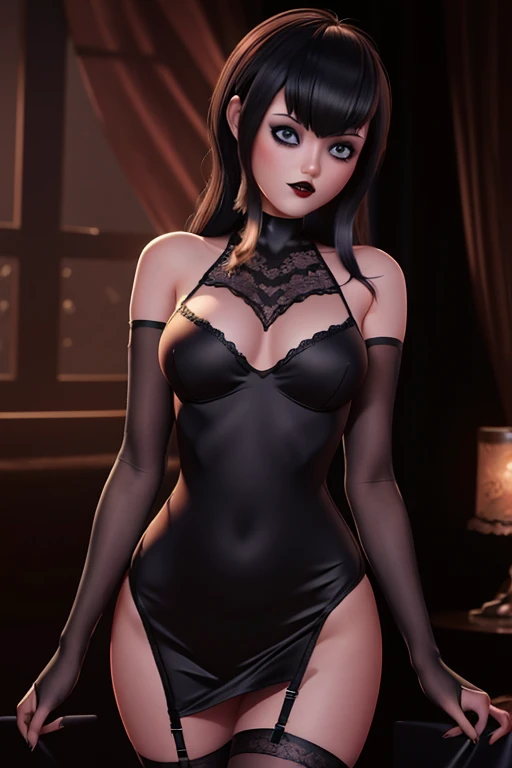 20 year old woman in lingerie, perfect asymmetrical face and detailed eyes 3D slender figure big oppais long hair, pose sexy , y mirando al espectador, imagen perfecta para wallpaper fanart, gothic makeup voluminous and red lips , landscape,  full body portrait , 