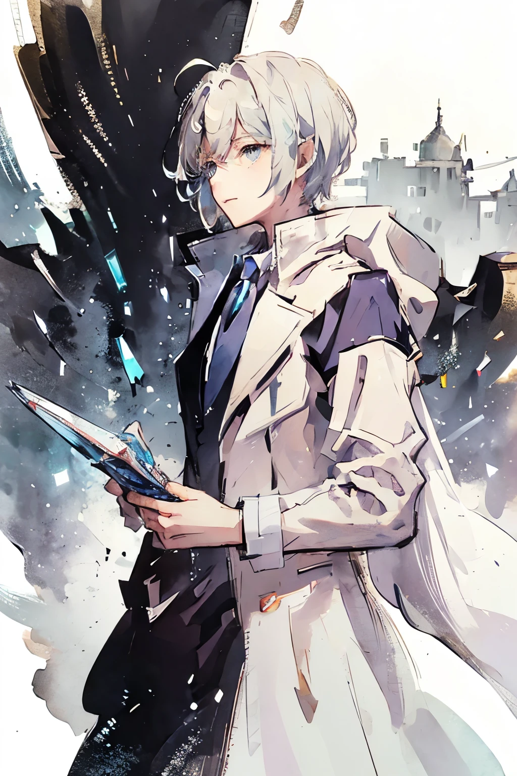 Anime girl with short blond hair and blue eyes in a white suit, белый suit with gold, concept art, inspired by Lee Chevalier, ArtStation, fantasy art, portrait girl knights of the zodiac, girl knights of the zodiac, very detailed exquisite fanart, Extremely detailed Artgerm, portrait anime space girl, гладкое аниме cg art, anime goddess, ! dream art embryo, Short stature, small, All-white suit, suit with gold, suit without stones, suit without bulges, 