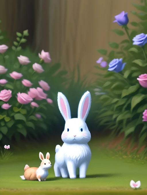 Un lapin et un renard bleu le lapin et rose bonne ecrlerage fleure