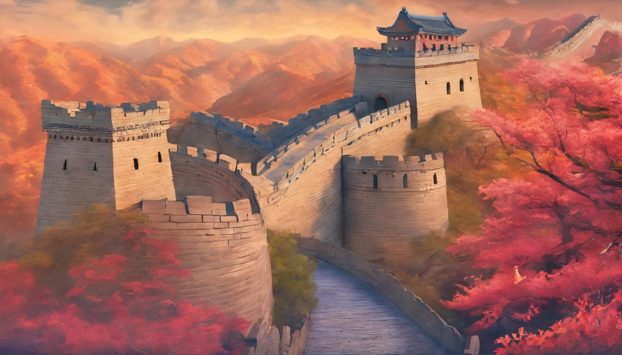 传统中国color水墨画，color，Great Wall of China