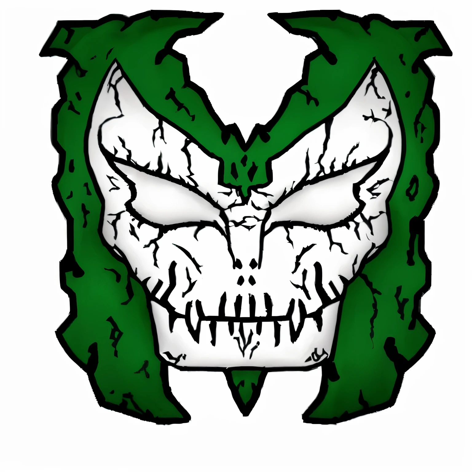 a green and white skull with a green background, green doom guy, alien skull, bio - mech face, venomfang, monstrous mask, carnage fangs, silent decay coloring, green goblin portrait, mantis head monster god temple, unknown artstyle, green face, white scary skin, venom fangs, ((skull)), ( ( mask ) )
