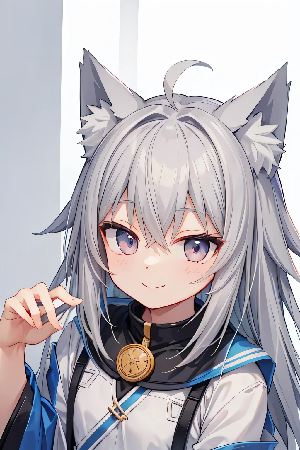 highest quality、smile、Fox ears、Gray Hair