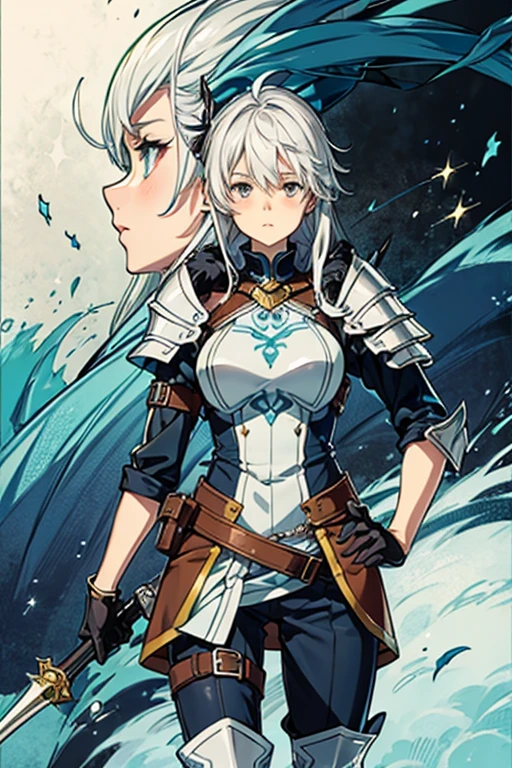 A 2D impressionist illustration of a Russian girl in her early 20s with ash-gray hair wearing jet-black armor heading out on a covert mission. Full of dynamism.