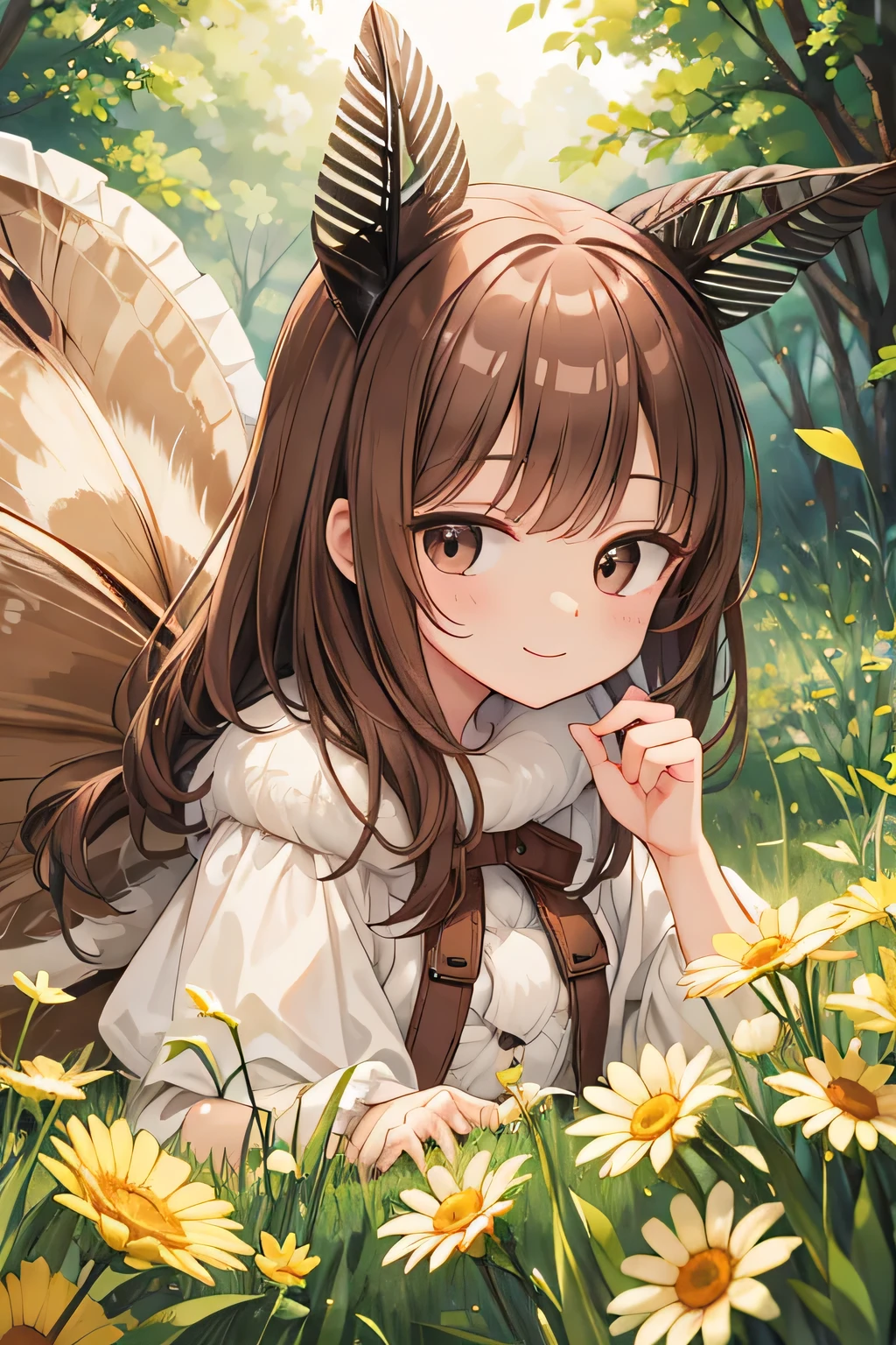 highest quality、smile、Insect wings、Brown Hair、semi-long、moth、grassland