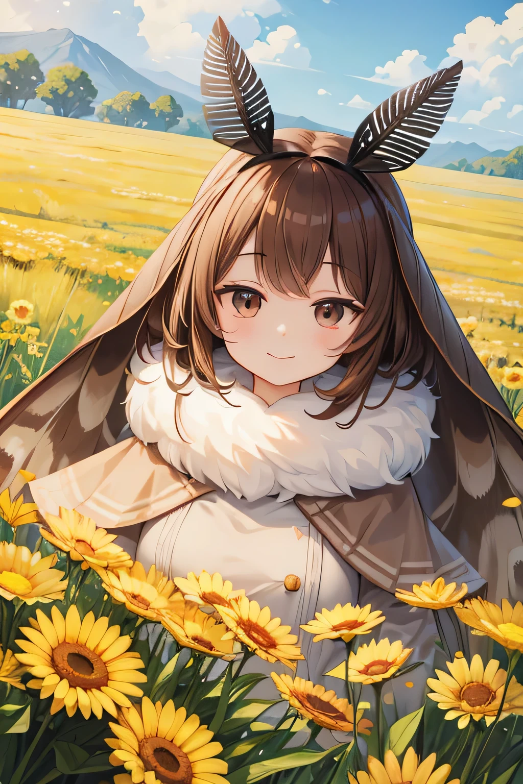 highest quality、smile、Insect wings、Brown Hair、semi-long、moth、grassland