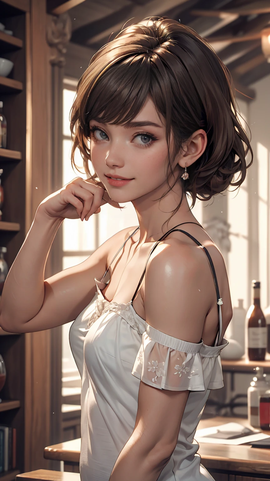 (masterpiece, highest quality:1.2), (High resolution, Abstract:1.1), Super detailed, One girl, Cute pose, camisole, Off the shoulder, Lips parted, smile, blush