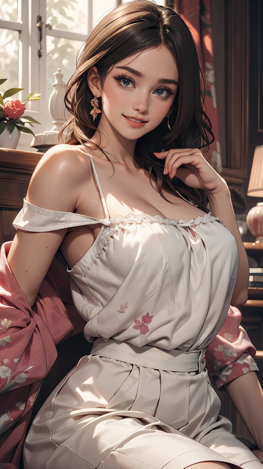 (masterpiece, highest quality:1.2), (High resolution, Abstract:1.1), Super detailed, One girl, Cute pose, camisole, Off the shoulder, Lips parted, smile, blush