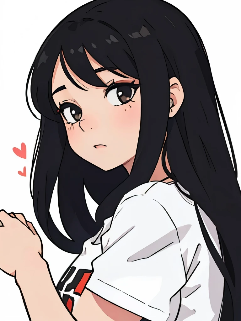 perfect anime illustration ,side view illustration of a girl having long black hair, wearing a t-shirt, touching a boys face,lovingly