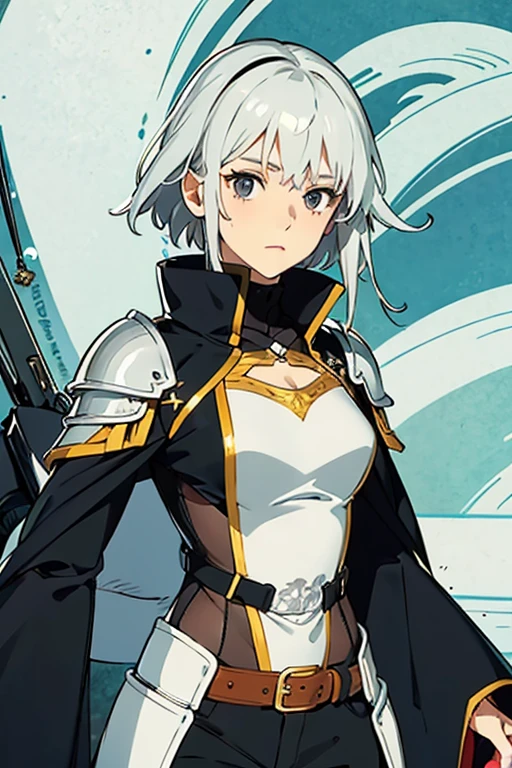 A 2D impressionist illustration of a Russian girl in her early 20s with ash-gray hair wearing jet-black armor heading out on a covert mission. Full of dynamism.