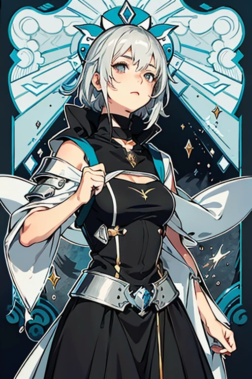A 2D impressionist illustration of a Russian girl in her early 20s with ash-gray hair wearing jet-black armor heading out on a covert mission. Full of dynamism.