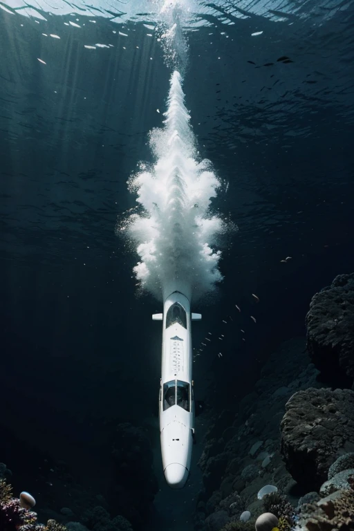 White submarine underwater