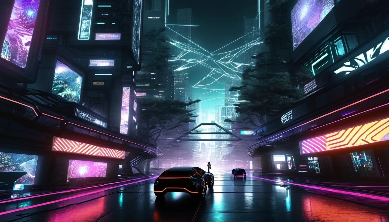 (highres,realistic)(cyberpunk)(futuristic cityscape),(bright city lights),(neon signs),(hovering transportation),(high-tech architecture),(glowing pathways),(synthetic humans),(vibrant colors),(futuristic fashion),(flying vehicles),(energetic atmosphere),(dynamic visuals),(techno beats),(immersive experience),(nighttime scenery),(pulse of the city),(interconnected pathways),(stylish cybernetics),(fast-paced energy),(futuristic technology),(strange and unique landscapes),(digital artistry),(ethereal ambiance),(mind-bending visuals),(exotic flora and fauna),(synthwave music),(urban utopia)