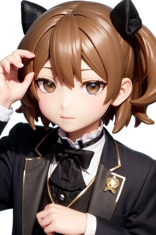 黒猫耳を付けた黒髪の若いmale, Short Hair, Black Suit, Black bow tie, Butler, looking at the camera, 2 heads, eyes in the style of Nendoroid, Nendoroid eyes, style as Nendoroid, water color Nendoroid, Nendoroid, Nendoroid 3 d, Nendoroid, He has a cute, expressive face, an anime Nendoroid of karl marx, male, male, 2 heads, 2 heads