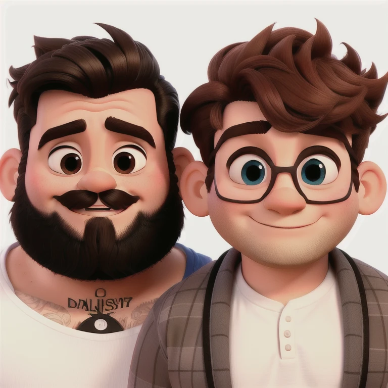 casal gay gordinho, olhos castanhos e cabelos castanhos, Disney Pixar