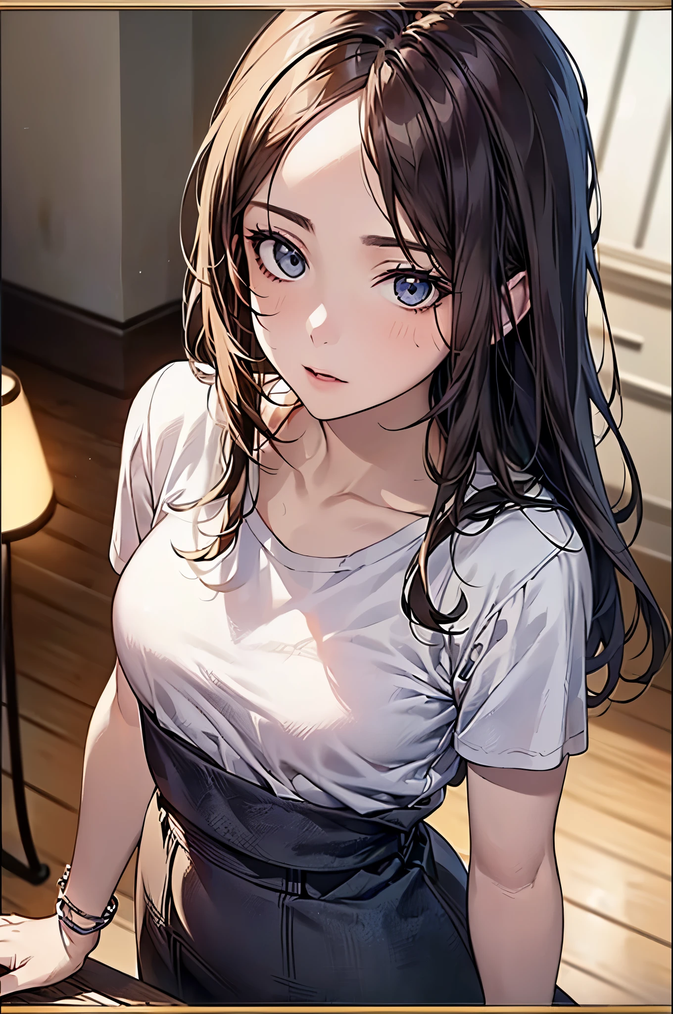 ((Biologically correct limb count))、(( whole body including face))、4K、Masterpiece、((Focus on the face))、((Symmetrical, well-proportioned facial features))、Eyes with delicate depictions、(((1 person)))、Beautiful woman、Outstanding style、Slender Body、(High heels with anklets、Shiny Stockings)、(((shirt、Checked skirt)))、(((White frame photo)))、((Looking up))、Shy、(((Scene during fitness)))、(((Close-up photo of the upper body)))、High angle、night、