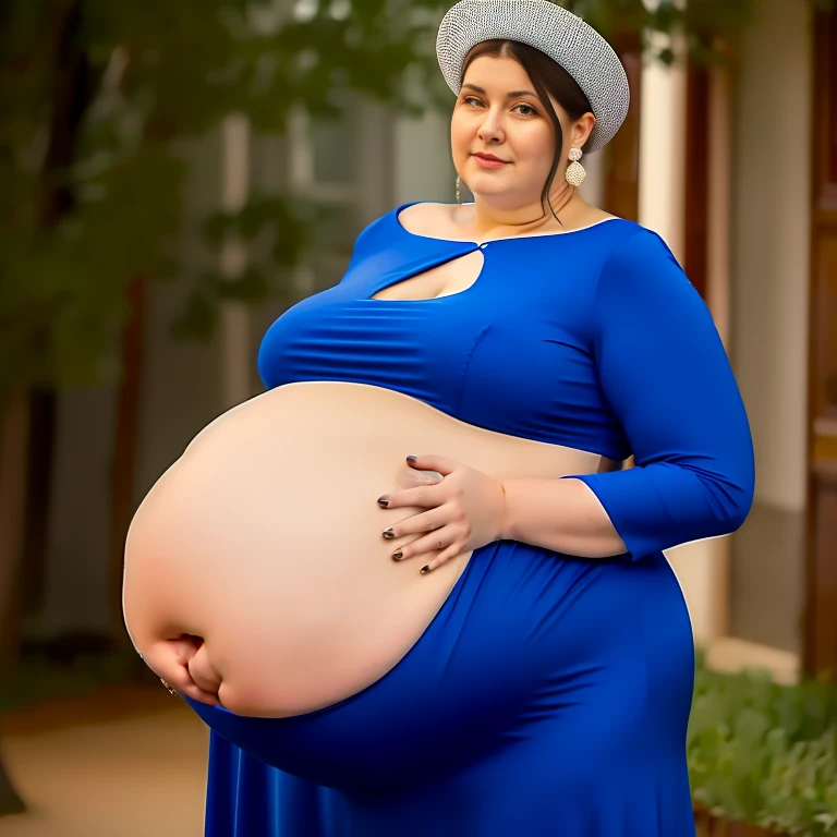 Extremely Hyperpregnant Russianwoman with huge belly wearing a dress