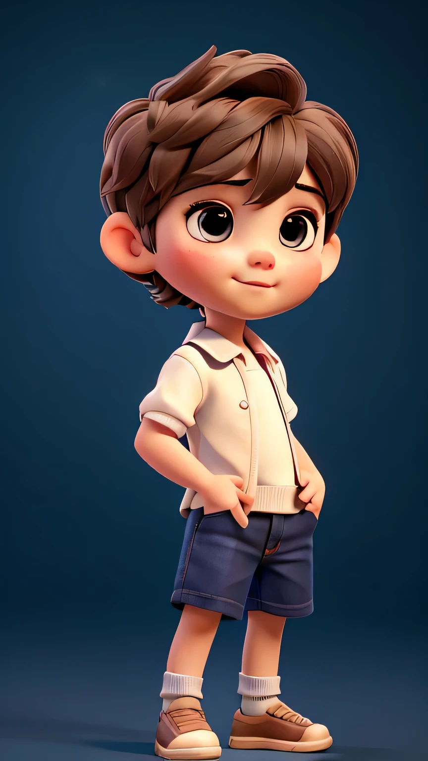 little boy,short hair,Hands on hips, (Bokeh) (best quality) (Delicate skin: 1.3) (Simple details) (8k) (Delicate eyes) (Clear focus), (Happy)
