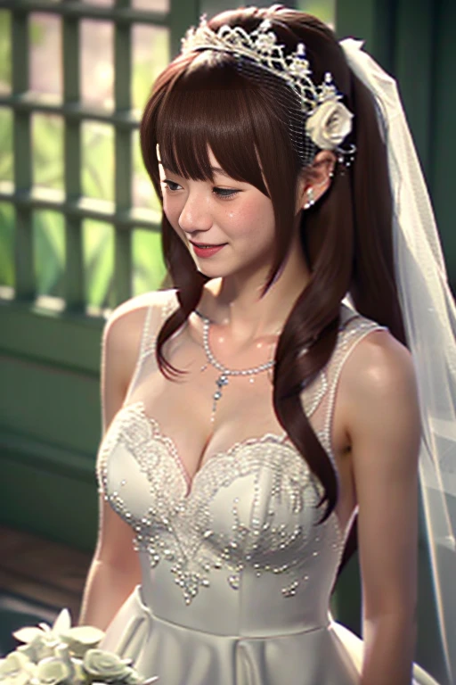 a japanese beautiful woman, 25 years old, , 8k, super detail, best quality, (photorealistic:1.4), happy crying, Wedding dress, (From the chest up:1.5), first-person view