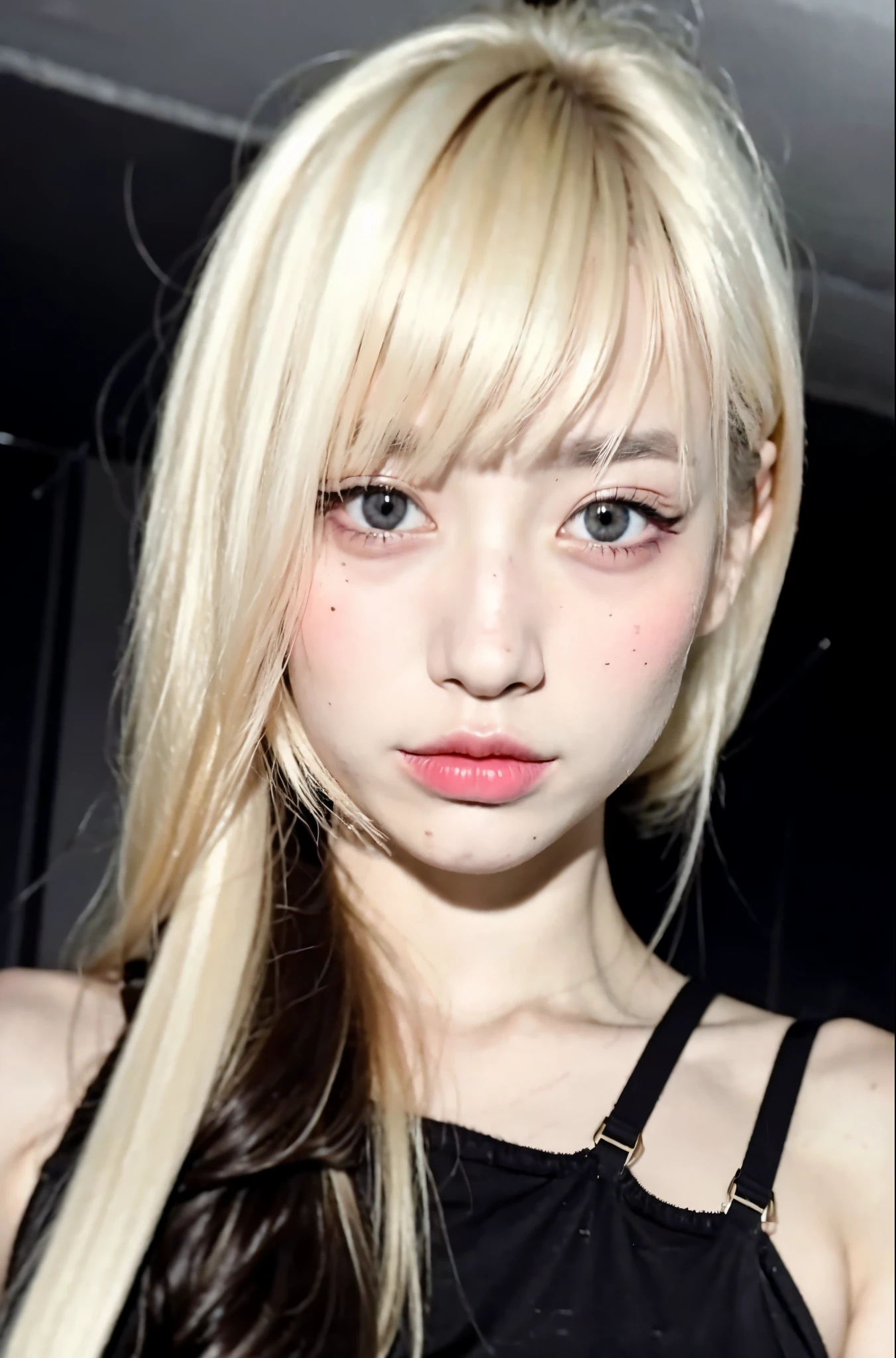 Half Japan and half Brazilian。Her hair is blonde and dark at the ends.。The skin is white。The eyes and nose are white.。After that, Japanese。