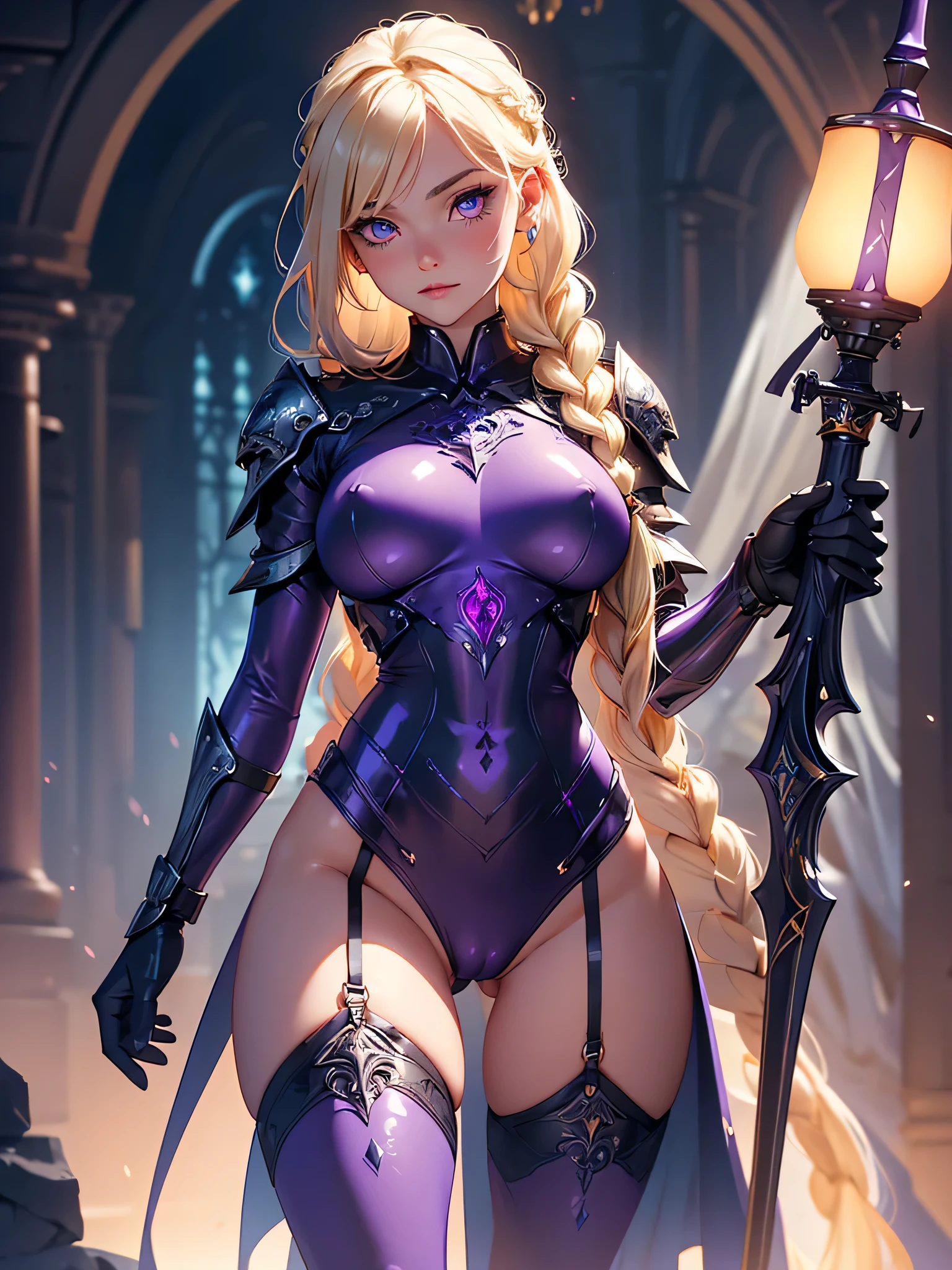 nsfw,Master piece,best quality,ultra-detailed,valkyrie,(1 girl),beautiful girl,panty shot,cameltoe,garter belt,seductive young woman,beautiful breasts,full body,standing,armored dress, (blonde single braid),big blue glowing eyes, (beautiful detailed eyes), cute,cool,pale skin,lips, (holding ornate longsword),(white side-tie panties),fantasy cathedral,(embarrassed),(aroused),black collar,sweat,stand,open legs,Choker with chains,tentacle, sewer, tentacle controlMaster piece,best quality,ultra-detailed,valkyrie,(1 girl),beautiful girl,beautiful mature face, (cameltoe),garter belt,seductive young woman,female focus,beautiful breasts,full body,(perfect body),standing, ((purple cyber suit)),covered all over, (blonde single braid),big bright green eyes, glowing eyes, (beautiful detailed eyes), cute,cool,pale skin,lips, (holding ornate longsword),fantasy cathedral, seductive and confident smile,(aroused),black collar,sweat,stand,open legs,blending sci-fi and fantasy elements,(hair, realistic:1）