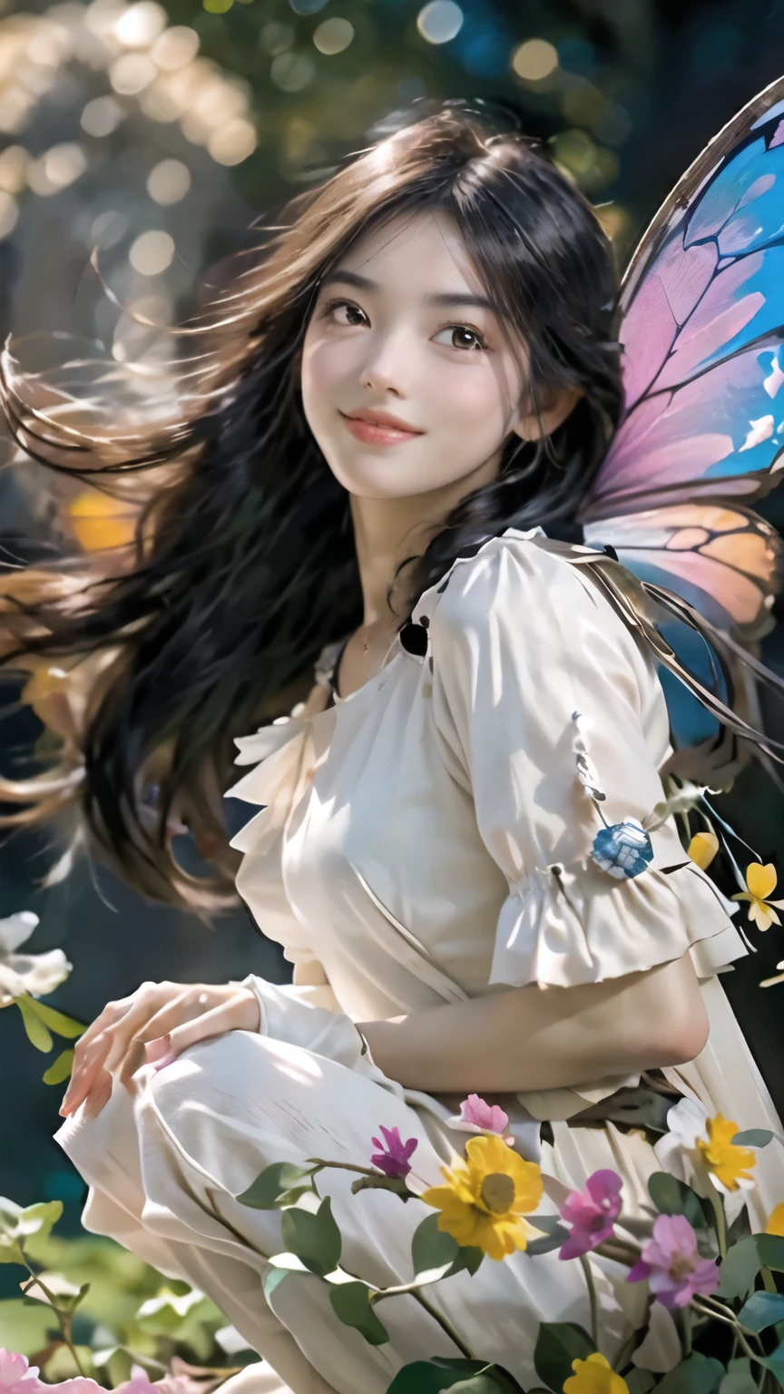 (Realistic),masterpiece,best quality,cinematic lighting,natural shadow,highest detail,depth of field,looking at viewer,Overhead Shot,
1girl,solo,photo of a cute girl,full body,Lemon Yellow bj_Elf,Studs(white gloves, white sleeves,beautiful fairy wings,in the sky,detailed cloud,sunny day,rainbow-candy, light smile,charming,20yo,one side up hair,shiny hair,Crouching, ,,,,