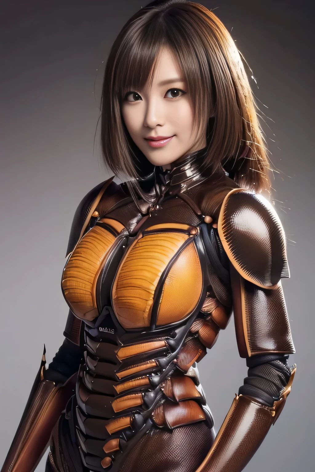 (high resolution,masterpiece,best quality,extremely detailed CG, anime, official art:1.4), realistic, photo, amazing fine details, all intricate, gloss and shiny,awesome many layers, 8k wall paper, 3d, sketch, kawaii, illustration,( solo:1.4), perfect female proportion,villainess, (fusion of dark brown cockroach and lady:1.4), (brown cockroach form lady:1.2), (brown cockroach lady:1.2), (fusion:1.2), (solo:1.4), (evil smile:1.2), muscular, abs, (cockroach brown exoskeleton bio insect suit:1.4), (cockroach brown exoskeleton bio insect armor:1.2), (brown transparency cockroach wing:1.4), (brown cockroach antennae:1.3),