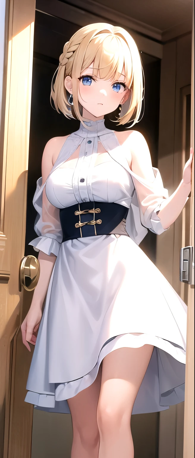 masterpiece, of the highest quality, Ultra-high resolution, (Realistic: 1.4), RAW Photos,
One Girl, portraying a charming British maid,
Frills: abundant, adorning her headband and brows,
Ponytail: cascading down her back,
Braided hair: intricately twisted, forming intriguing patterns,
Frills: elegantly draped over her blouse,
Ribbon tie: neatly securing the bow at her waist,
Apron: white, with detailed floral patterns, long and flowing,
Skirt: long, made of puffy white silk, brushing the floor,
White