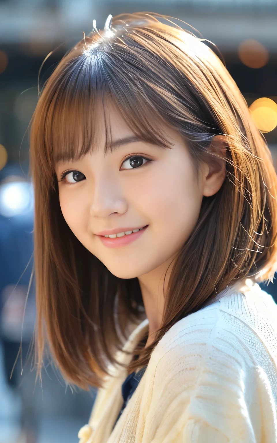 Cute 21 year old Japanese、city、shopping、Super detailed face、Pay attention to the details、double eyelid、Beautiful thin nose、Sharp focus:1.2、Beautiful woman:1.4、(Light brown hair,short hair、),Pure white skin、highest quality、masterpiece、Ultra-high resolution、(Photorealistic:1.4)、Highly detailed and professional lighting、nice smile、Please show me your whole body、Cute Spring Clothes、