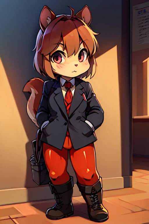 boy, squirrel and rabbit and cat, furry, bodyfur, blazer, bottomless, color tights, gloves, boots, school, school bag