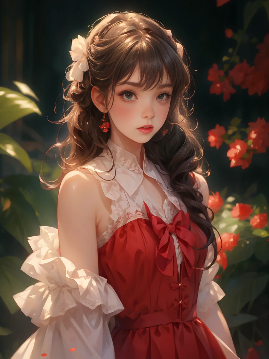 1girl, beauty, Wearing a rose-red Lolita magic dress，Beautiful eyes，Beautiful hair accessories，背景是beauty的魔法室，Lolita style，Second Dimension，Masterpiece，High quality and high resolution，comics，Small fresh, cowboy shot, UHD, retina, ccurate, anatomically correct, textured skin, super detail, award winning, best quality, 8k, 1lltnh1