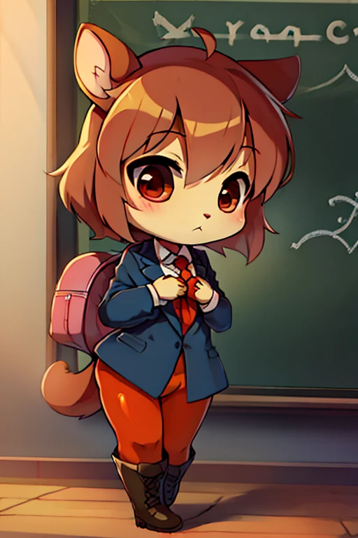 boy, squirrel and rabbit and cat, furry, bodyfur, blazer, bottomless, color tights, gloves, boots, school, school bag, chibi