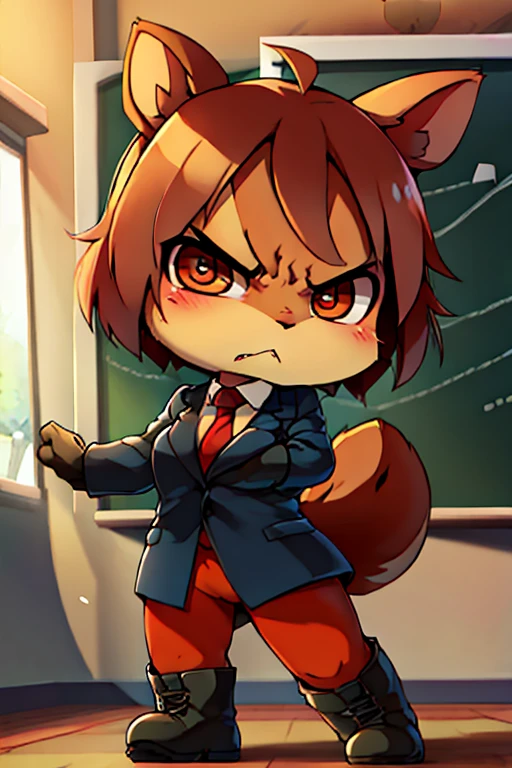 boy, squirrel and rabbit and cat, furry, bodyfur, blazer, bottomless, color tights, gloves, boots, school, chibi, angry
