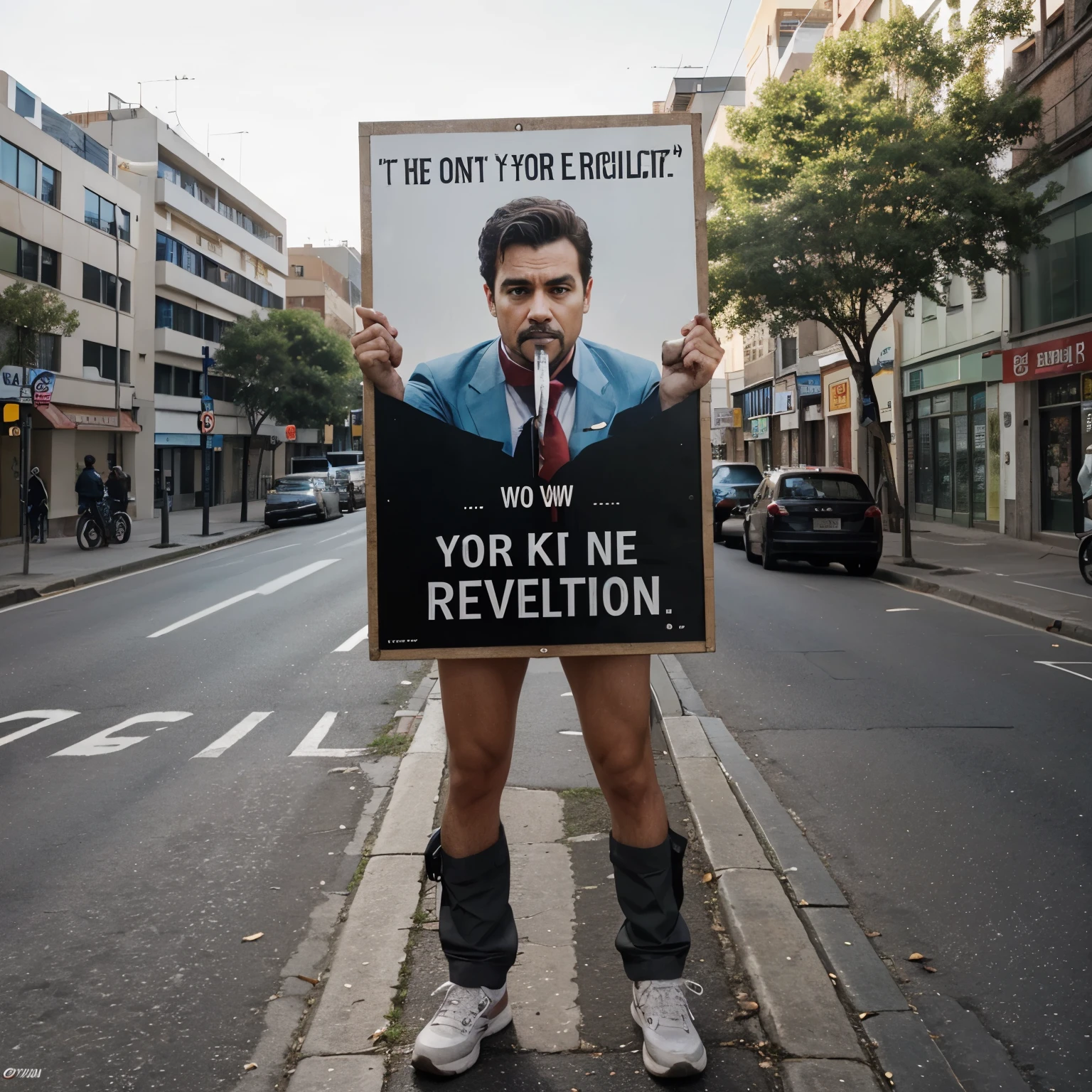 Image with humor, irony and ethical sensitivity that reflects a current social revolution on a street in a city
