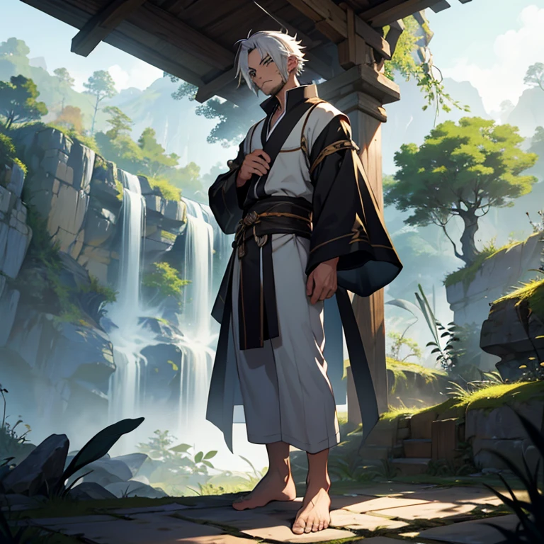 Mushoku Tensei: AScene with Paul Greyrat, Barefoot

Paul Greyrat, the protagonist of Mushoku Tensei, is depicted in this scene, standing barefoot on the ground. The environment around him is left ambiguous, creating an emptiness that emphasizes his presence. His bare feet are in contact with the earth, giving a sense of connection to the natural world. With a focused expression, Paul's determined eyes gaze into the distance.

Paul's attire consists of simple, loose-fitting clothing. The sleeves of his shirt have been rolled up to his elbows, revealing his well-defined forearms. His stubble-covered face