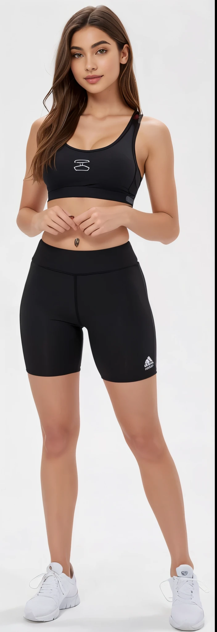 uma mulher de top preto e shorts posando para uma foto, Corte Yoga Curto, shorts pretos, shorts pretos de , wearing shorts pretos, Athletic shorts, pernas tonificadas, sexy ss pretos, In shorts, shorts de menino, Shsportivos, mulher baixa e robusta, coxas focus, coxas, blusa preta justa e shorts, shorts de saque, visible legs, pernas grossas