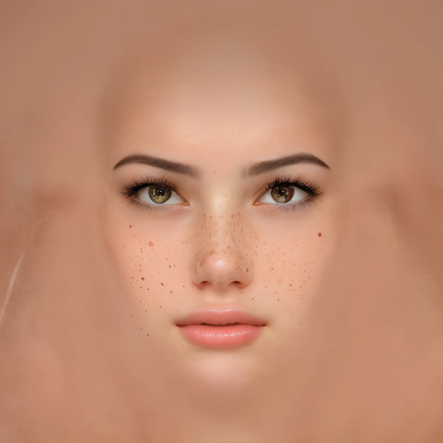 there is a woman with freckles on her face and a bald head, real human face with skin, realistically rendered face, biological human face, human face realistic, realistic human face, real human face, single realistic face, photorealistic facial features, realistic face and body hybrid, symmetry accurate human features, real detailed face, detailed human face, photorealiscic face