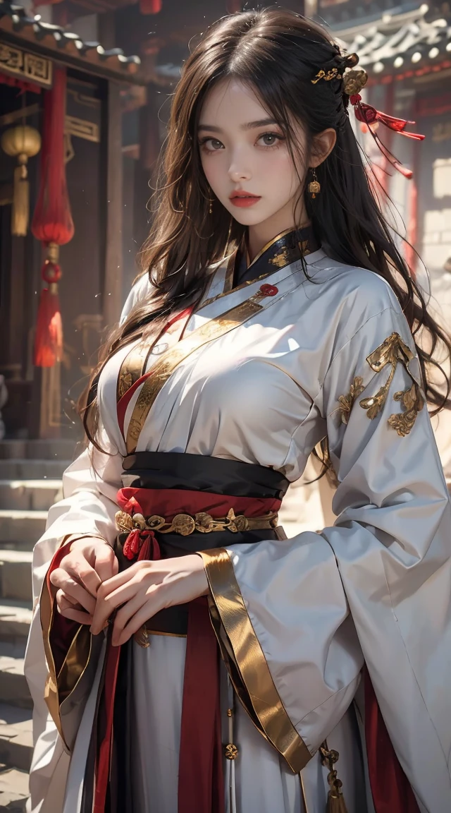 Reality, high resolution, 1 female, Hips up, beautiful eyes, Long hair, Dark circles under eyes, jewelry, Hanfu, Chinese fairy, Taoist costumes