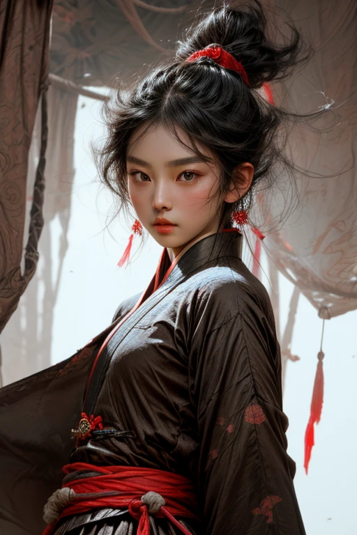 masterpiece, best quality, highly detailed, score_9, score_8_up, score_7_up, score_6_up, depth of field,
BREAK
Asian martial artist, xianxia, wuxia,
BREAK 
one pretty girl, solo, supermodel, dark black hair, cute girl, long wavy hair, parted lips, looking at viewer,