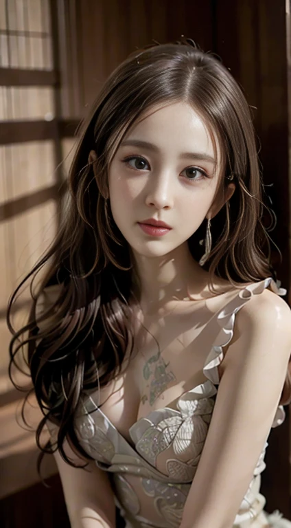 high quality, masterpiece, masterpiece, Delicate facial features, Delicate Hair, Delicate eyes, Delicate colored hair, 4K quality, Shining lights and shadows, Tyndall effect, Hello, Messy Hair, like々Condition, Nice views, Elegant clothes, chain, feather, The big eyes of ancient Chinese beauties are highly detailed, Digital Painting, artステーション, コンセプトart, Clear focus, figure, art:Greg Rutkowski、Alphonse Mucha、Victo Ngai, Thighs, Sitting