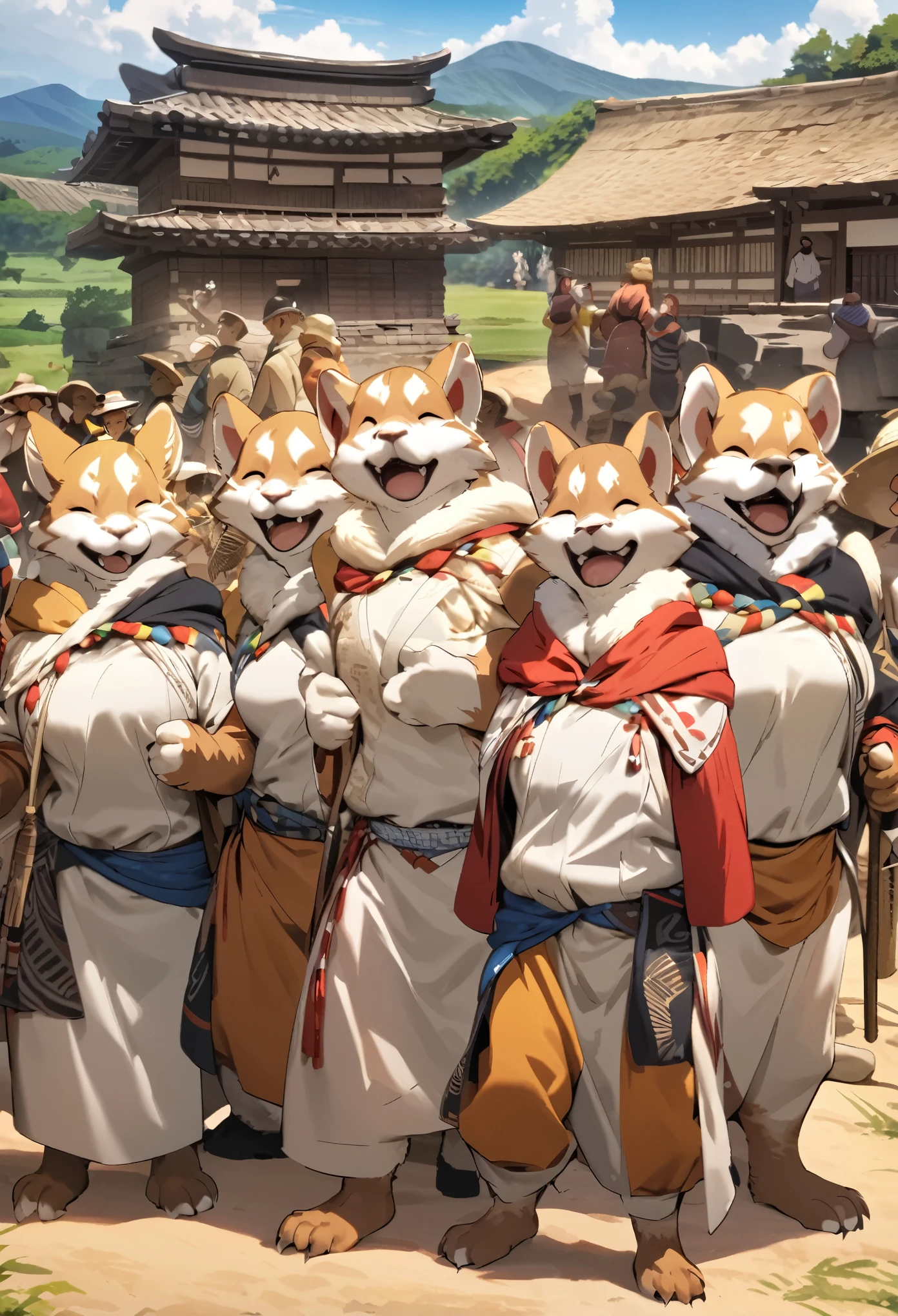 super high resolution, detailed background, World Heritage Site, 6+boys, 6+girls, Happy, joyful, absurdres(Photos of solo travelers)(kemono, furry anthro),