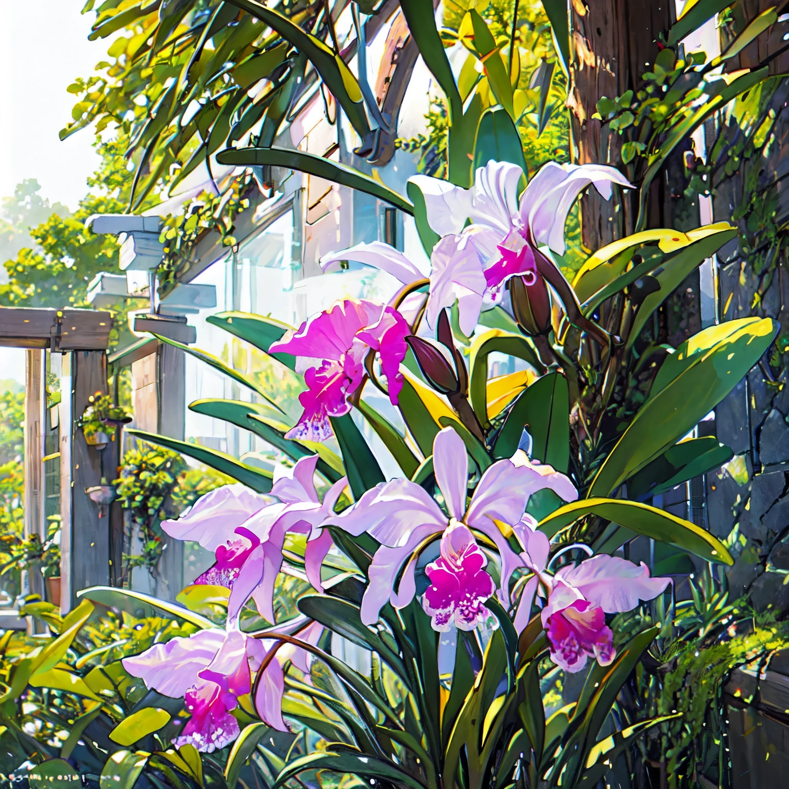(masterpiece, highest quality:1.2), Cattleya、greenhouse、garden、Backlight、Ray-tracing、(Soft Light)、(Soft Shading)、((White Background))、(No background)、Blur the background、