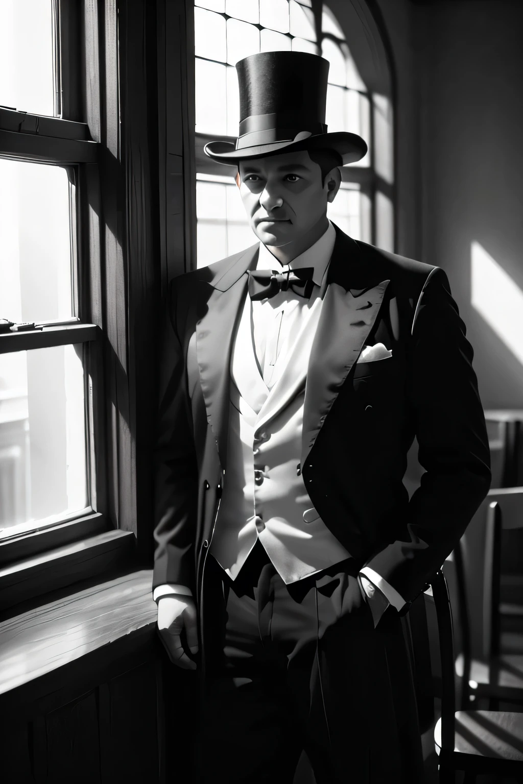 Arsene lupin 50 years old with mustache real life black and white counting money