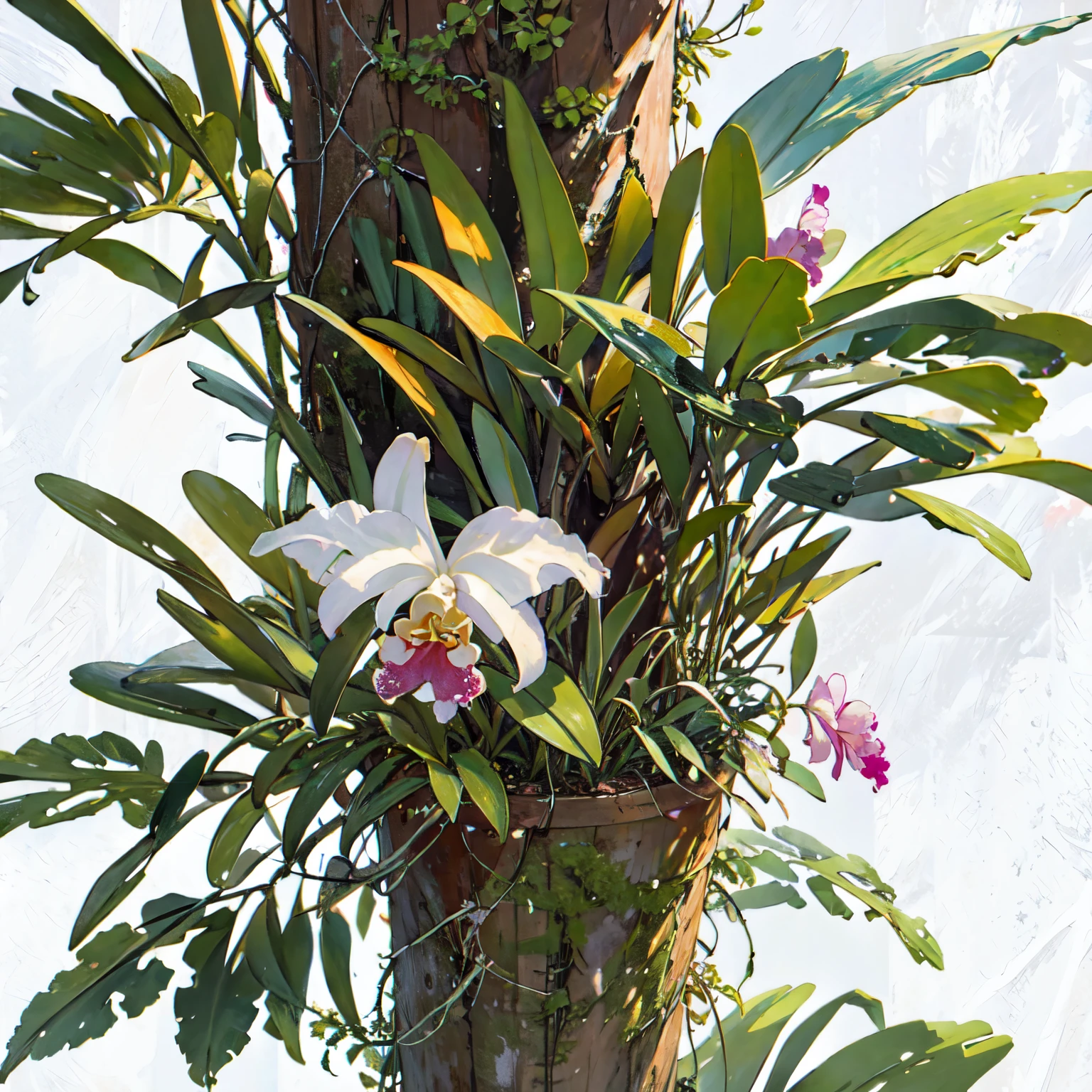 (masterpiece, highest quality:1.2), Cattleya、Potted plants、Backlight、(Soft Light)、(Soft Shading)、((White Background))、(No background)、Blur the background、
