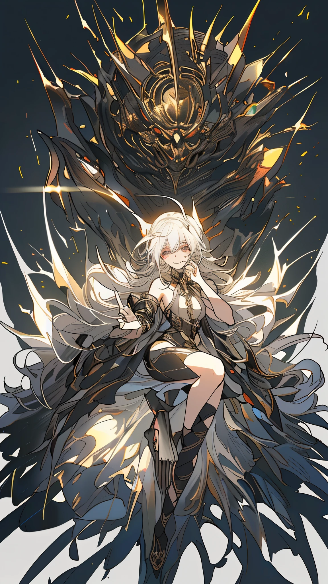 masterpiece, highest quality, Observe the audience, length Hair, Fresh, (Wavy Hair:0.7),
White Theme, ((((Grey Ruins,)))),Human whole body,Sheer leotard,Front view,Golden Eyes,Bright pupils,length, Pure white straight hair,Small breasts、A light smile,(Full Shot),Ultra-high resolution,Accurate,Very detailed,Awards,Attention to detail,highest quality,8k、High Leg、Mysterious、Quiet abandoned cityscape、mechanical