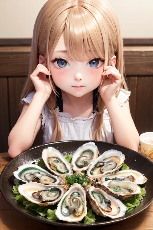 Oyster girl eating raw oysters