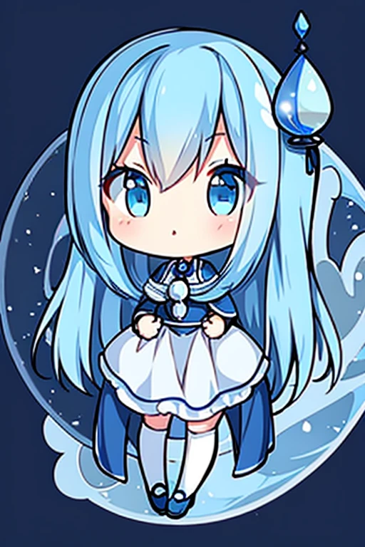 A blue haired woman with blue eyes and an hourglass figure in a cute mage outfit is holding a ball of blue light