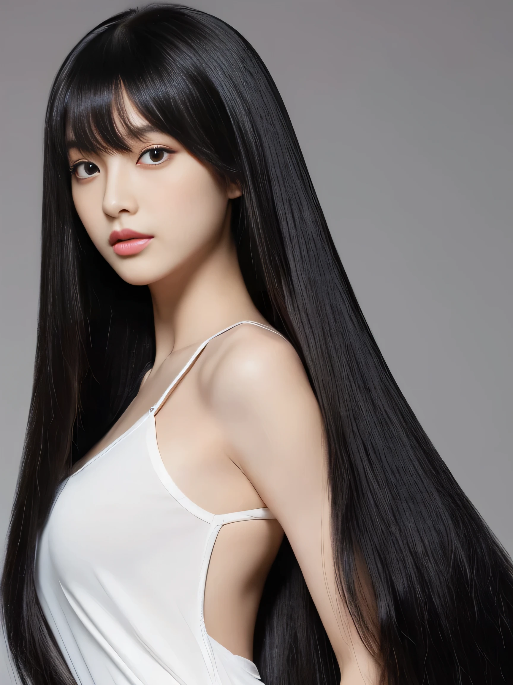 ((Random poses that show as much back and hair as possible:1.3)) ((Beautiful 30 year old hair model with long black hair, girl with super length Hair, extremely length Hair, extra length Hair, very long, Flowing Hair, very length Hair, length Hair girl, very long, Flowing black hair, length Hair windy, Very long black hair, length, Flowing Hair, length and curly hair, with length Hair, length Hair!!!! Stand in front of a mirror Her highest quality hair is long and straight., very long, highest quality black hair, length hair in the center, Highest quality long straight hair, length, straight, beautiful, High quality hair, length and free black highest quality straight hair, length Hair, length and straight, highest quality black hair, Perfect silky straight hair of the highest quality, straight, highest quality black hair, length black straight hair, length, Thin black hair Her hair is long and straight, very long black hair, length hair in the center, length straight hair, length, straight, beautiful hair of the highest quality, length Hair, length, straight black hair, length and free straight black hair, straight black hair)) (Her bangs are perfect.:1.3) (Pure white wall background:1.8. Photo of upper body from waist up) (Japan'The most beautiful and sensual 30 year old hair models) (She looks at the viewer with a very seductive expression..) ((highest quality)), ((masterpiece)), (Familiar) (Get used to it) Perfect Face (Her skin is a typical Japanese skin color.、And very detailed) (Big Breasts:1.3) (She is wearing a light blue skirt and a white blouse..) (She has a beautiful face and a slim figure..., Narrow eyes) (She has perfect beautiful makeup and face Lipstick is light red A solid eyeliner) ((Rich 1.4)) (Extremely detailed 8K) (Ultra-fine skin texture 1.4) (Actual, Vibrant:1.4), double eyelid Sharp focus:1.2、Beautiful woman:1.4 Dynamic Lighting (Genuine RAW photos taken by professional photographers) (Her long bangs、Well Organized) (Turn your whole body to the viewer) Professionally lit from the front (She has a bright and cheerful face) (Above the knee shot:1)